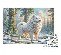 American Eskimo Dog Thick Paper Samoyed in Snowy Forest with Stream Jigsaw Puzzle Bundle for Seniors Brain Training Secret Santa Gift 70x50cm/1000pcs