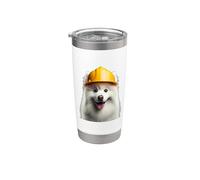 American Eskimo Dog Yellow Hard Hat Construction Worker Crew Stainless Steel Insulated Tumbler