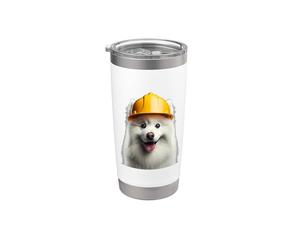 American Eskimo Dog Yellow Hard Hat Construction Worker Crew Stainless Steel Insulated Tumbler