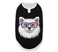 American Eskimoess Dog USA Flag Glasses Dog Shirts Sleeveless T-Shirt Pet Tank Top Soft Summer Vests Clothes for Dogs And Cat 2XL