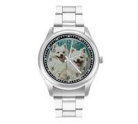 American Eskimos Dogs Men's Casual Watch with Stainless Steel Strap Alloy Quartz Wrist Watches