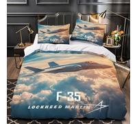 American F35 Lightning Fighter Quilt Cover for Teens And Adults Comforter Covers Duvet Cover 3D Print Military with Pillow Cases Bedding Set Soft Microfiber with Zipper Closure 3 Pieces Double（200x200