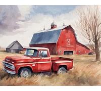 American Farm DIY Paint by Numbers for Adults Red Barn vintage Truck Paint by Numbers Kits with Paintbrushes and Acrylic Pigment 16X20 Inch Flameless Canvas Wall Decor Oil Painting for Friends Family