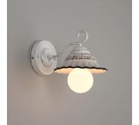 American Farmhouse Vintage Wall Sconce, Rustic Distressed White Ceramic & Wrought Iron Wall Light, Frosted Glass Globe Shade, E27 Base, Hardwired Fixture for Bedroom, Living Room, Hallway