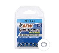 American Fishing Wire Mighty Mini Stainless Steel Split Ring, Size #5, 77 lb Test, Bright, 6 pc