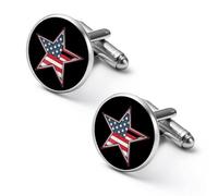 American Five-Pointed Star Shirt Cufflinks Round Cuff Links for Business Wedding Party Father's Day Gift 2.0cm