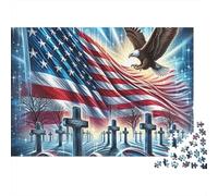 American Flag 1000 Piece Jigsaw Puzzle Paper for Adults Cemetery Scene Puzzle Game for Family Relaxation Decor 52x38cm/1000pcs