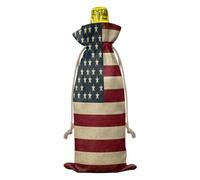 American Flag 1PCS Wine Bottle Bags Wine Bottle Cover with Drawstring, Vintage Red BlueUSA Flag Gift Bag for Champagne, Wedding, Birthday, Party, Baby Shower