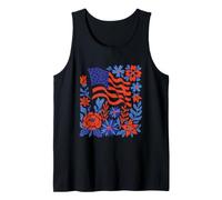 American Flag 4th of July Patriotic Floral Celebration Art Tank Top