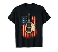 American Flag Acoustic Guitar Patriotic Music Design T-Shirt