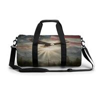 American Flag an Eagle Flying Mountains Tree Travel Gym Bag for Women Men Cylindrical Duffle Bag Sport Workout Bag with Shoulder Strap