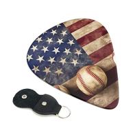 American Flag And Baseball 6 Pack Guitar Picks With Holder, Personalized Guitar Plectrums Non-Slip Portable Ukulele Bass Picks 0.71mm For Acoustic Guitar Lovers Gifts