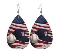 American flag and baseball Printed Dangle Leather Earrings, Reversible Statement Jewelry with Silver Plated Hooks
