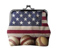 American Flag and Baseball Prints Coin Purse Kiss Lock Pu Leather Mini Pouch Wallet Change Bag for Women Girls Kids