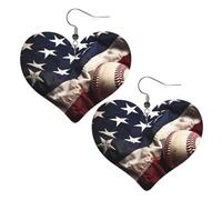 American flag and baseball Prints Leather Heart earrings Pendant Stylish and light Lightweight Dangle for Women Girls, One Size, Leather, No Gemstone