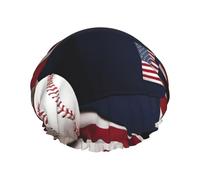 American Flag And Baseball Shower Caps, Waterproof Bath Caps Reusable Shower Caps Band Bath Hair Hat For Women Ladies
