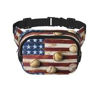 American Flag and Baseball Square Double-Layer Waist Bag with All-Over Print,Durable Twill Fabric, Multi-Pocket Fanny Pack for Outdoor Sports Travel