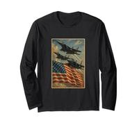 American Flag And Fighter Jets Vintage 4th Of July Patriotic Long Sleeve T-Shirt