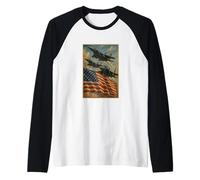 American Flag And Fighter Jets Vintage 4th Of July Patriotic Raglan Baseball Tee
