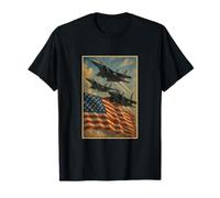 American Flag And Fighter Jets Vintage 4th Of July Patriotic T-Shirt