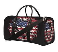 American Flag Animal Lion Travel Duffel Bag Sports Tote Gym Bag Waterproof Tear-Resistant Carry On Overnight Bag Foldable Weekender Bag for Gym Travel Getaway Beach Sports
