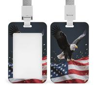 American Flag Badge Holder ID Badge Card Holder Wallet Case Sturdy Lanyard Badge Protector Vertical Plastic Card Case Protector Pouch with Clear Window ID Holder