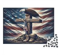 American Flag Bald Eagle 1000 Piece Jigsaw Puzzle Paper for Adults Patriotic Scene Puzzle Game for Family 52x38cm/1000pcs