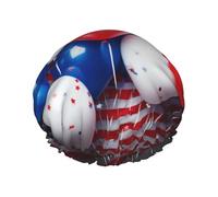 American Flag Balloons Printed Double-Layer Waterproof Shower Cap - Reusable Spa & Face Mask Bathing Hat for Travel, Home Care & Beauty Routine