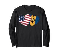 American Flag Barbados Heart Barbadian Bajan Flag Barbados Long Sleeve T-Shirt