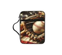 American-Flag-Baseball-Bat-Glove Bible Cover Case with Handle, Water-Resistant Oxford Fabric Bible Bag Organizer with Zipper Pockets for Church