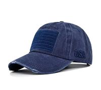 American Flag Baseball Cap Adjustable Vintage Washed Cotton Denim Unisex, Navy, One size