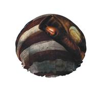 American Flag Baseball Double Layer Waterproof Shower Cap, Extra Large Soft Elastic Band, Reusable Bath Cap For Women Men,Full Print Design