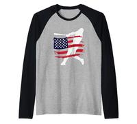 American Flag Baseball Player Silhouette USA Sports Raglan Baseball Tee