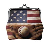 American Flag Baseball Prints Coin Purse Kiss Lock Pu Leather Mini Pouch Wallet Change Bag for Women Girls Kids