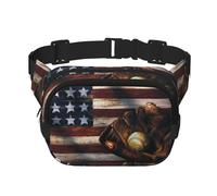 American Flag Baseball Square Double-Layer Waist Bag with All-Over Print,Durable Twill Fabric, Multi-Pocket Fanny Pack for Outdoor Sports Travel
