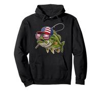 American Flag Bass Fishing Humor Fish USA Fisherman Gifts Pullover Hoodie