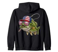 American Flag Bass Fishing Humor Fish USA Fisherman Gifts Zip Hoodie