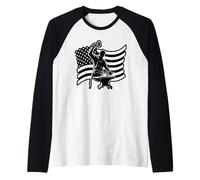 American Flag Blacksmith Hammer Anvil Patriotic Metalworker Raglan Baseball Tee
