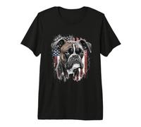 American Flag Boxer Dog Portrait Premium T-Shirt