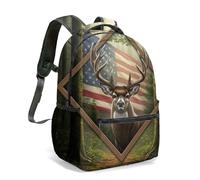 American Flag Buck Backpack Realistic Deer Eagle Wildlife Nature Patriotic Woodland 16 Inch All Over Print Daypack (02)