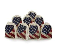 American Flag Bunches Pocket Cotton And Hemp with Drawstring 8 Pieces Reusable Gift Bags Jewelry Pouch for Wedding DIY Craft Party (4.9 X 6.7 Inch)