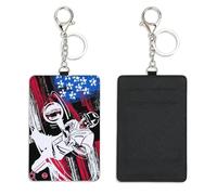 American Flag Bus Pass Card Holder with Keychain Bus Pass Holder for Men Women with 2 Card Slots Slim Wallet for Nurse Teacher Student Meal Bank Credit Cards Daily Use Driver Accessories
