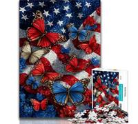 American Flag Butterfly Jigsaw Puzzles 1000 Pieces for Adults Teens,Help The Brain Exercise Addictive Toys to Cultivate Patience Parent-child Interaction 38x26cm