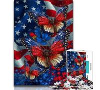 American Flag Butterfly Puzzles 1000 Pieces for Teenagers,Help The Brain Exercise Addictive Toys to Cultivate Patience Unique Challenge Game 38x26cm