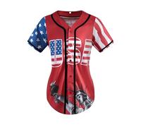 American Flag Button Down Shirt USA Baseball Jersey for Women Patriotic Shirts 4th of July Casual Tee Blouse Tops, Red, L