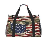 American Flag Camouflage Print Foldable Carry On Tote Large Capacity Hand Carry Bag for Airplane Weekend Getaways