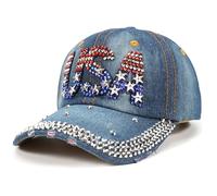 American Flag Caps USA Baseball Caps Bling Sparkle Independence Day 4th of July Hats Adjustable Cotton Stars Stripes Ball Cap, Usa Flag Baseball Caps, One size