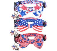 American Flag Cat Collar with Bell Bow Tie Star Breakaway Adjustable for 4th of July Independence Day