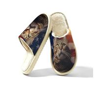 American Flag Cat Slippers for Women Men, Memory Foam House Shoes L