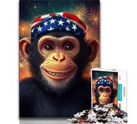 American Flag Chimpanzee Puzzles for Teenagers Teens 1000pc Puzzle,Educational Games Home Decoration Deal As Gifts for The Whole Family (38x26cm)